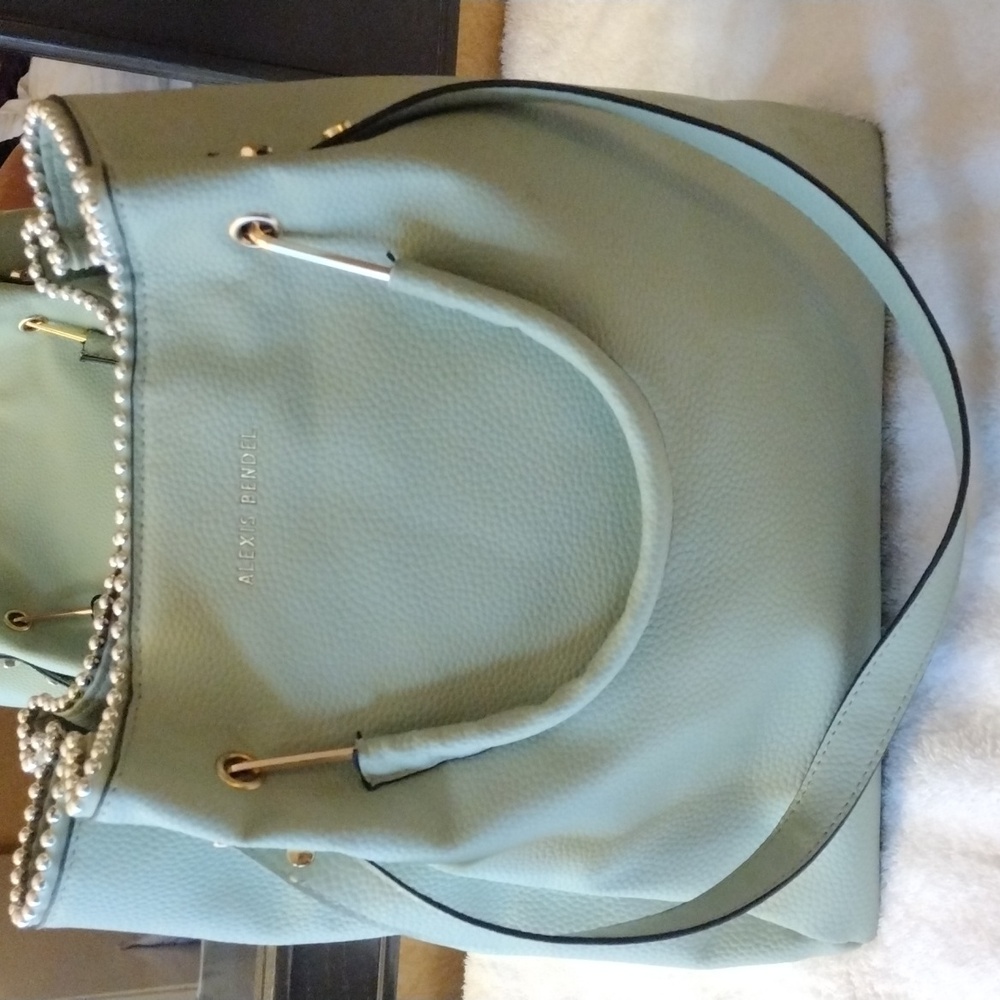 Mint Green Handbag With Pearl Accents